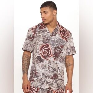 Fashion Nova Brown and Tan Floral Men's Shirt